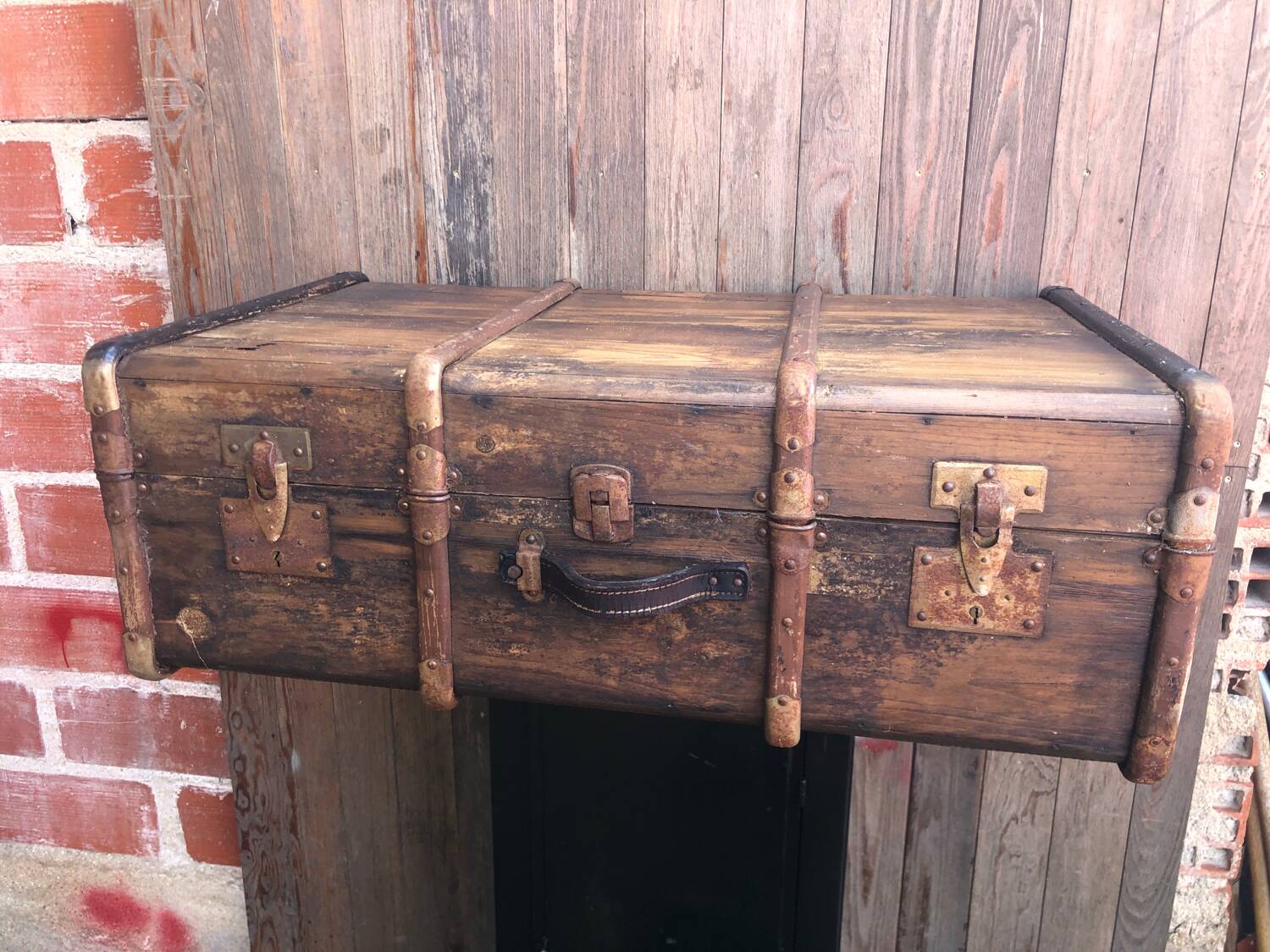Old wooden transport trunk late 19th century vintage