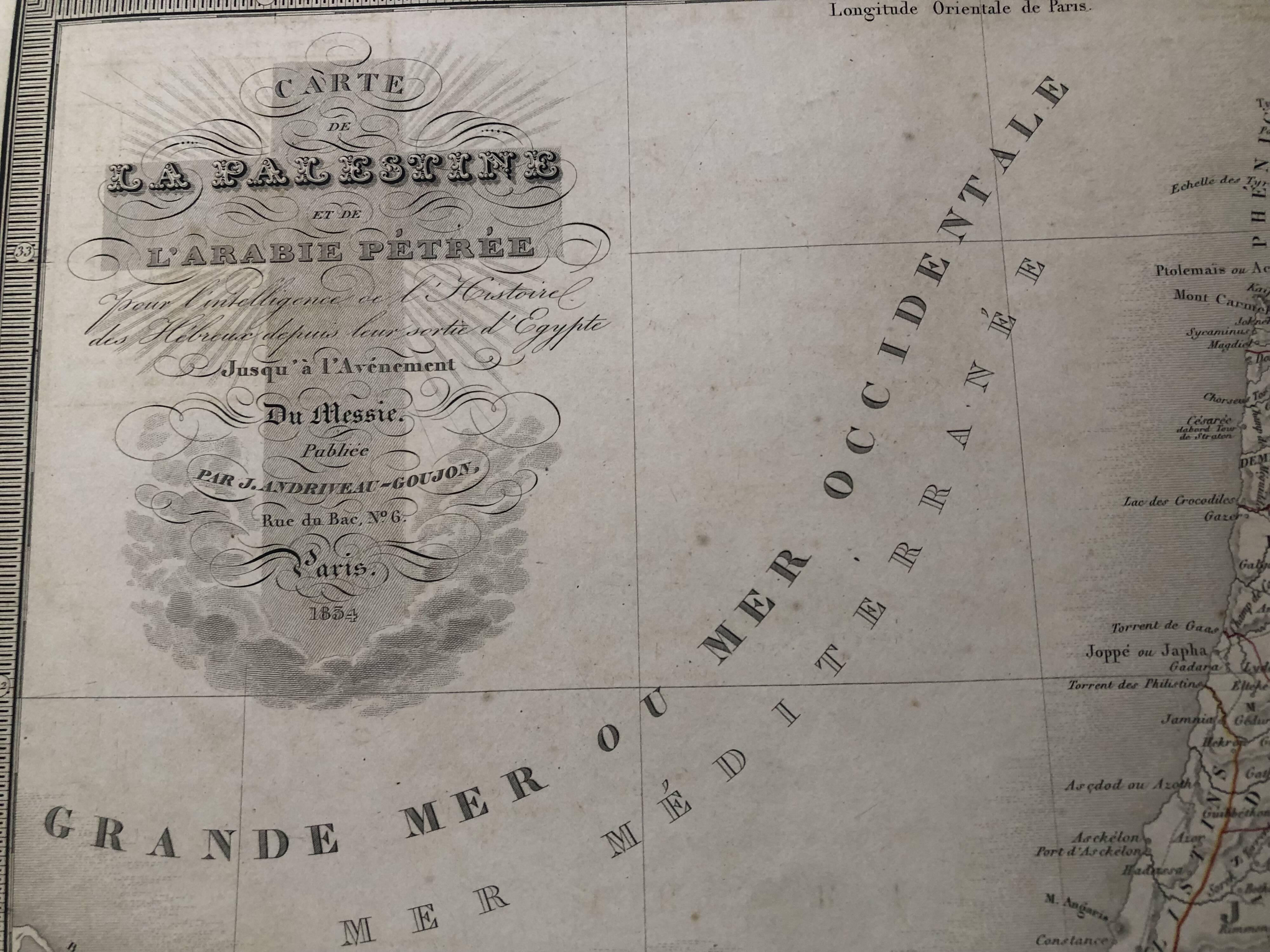 Large atlas map 1834 palestine & arabia petree by andriveau-goujon, history of the hebrews, plan