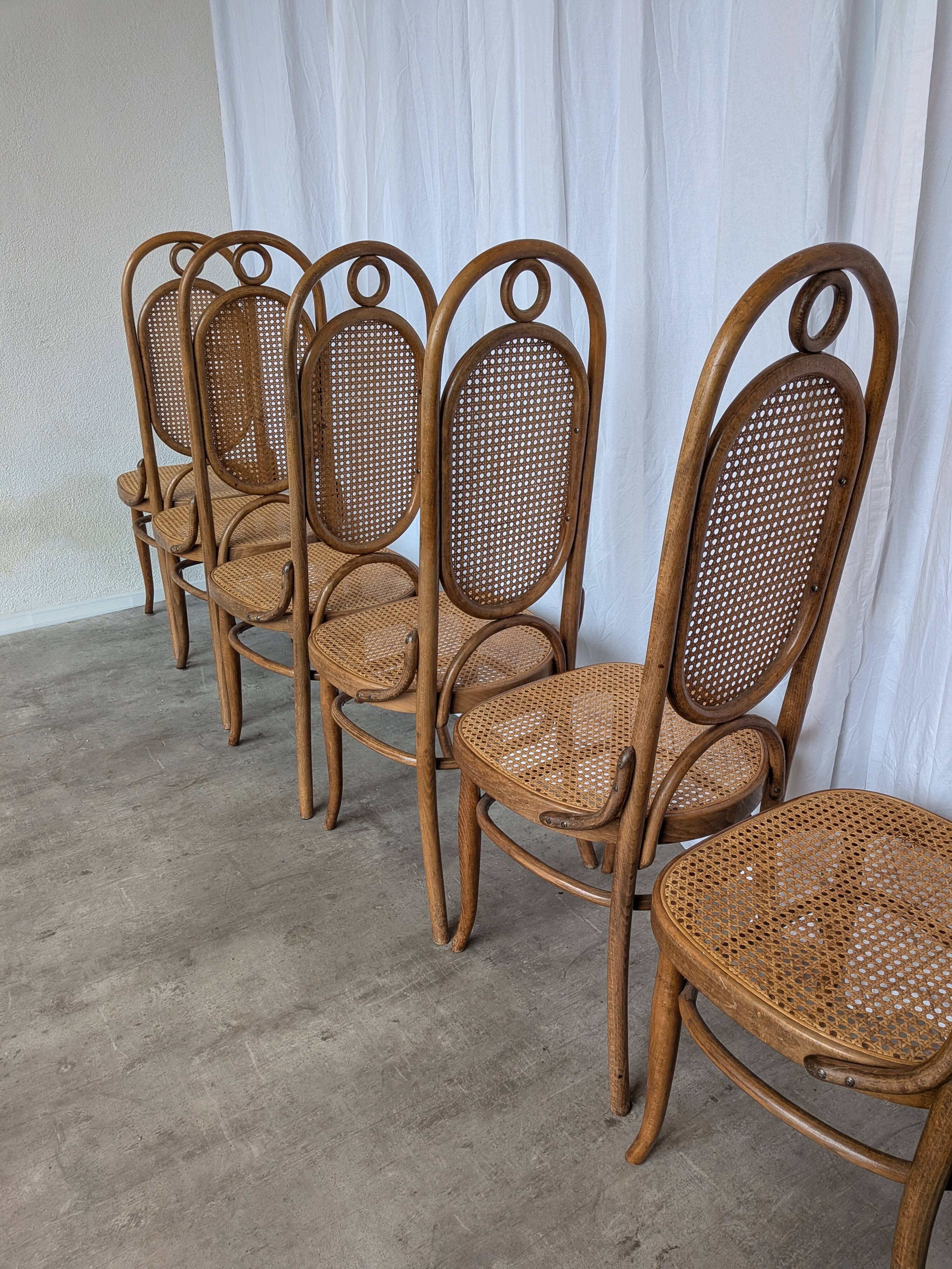 Set of 8 Vintage Bentwood Cane Dining Chair, Thonet Style, 1970s Yugoslavia