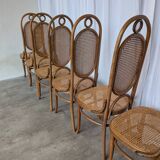 Set of 8 Vintage Bentwood Cane Dining Chair, Thonet Style, 1970s Yugoslavia
