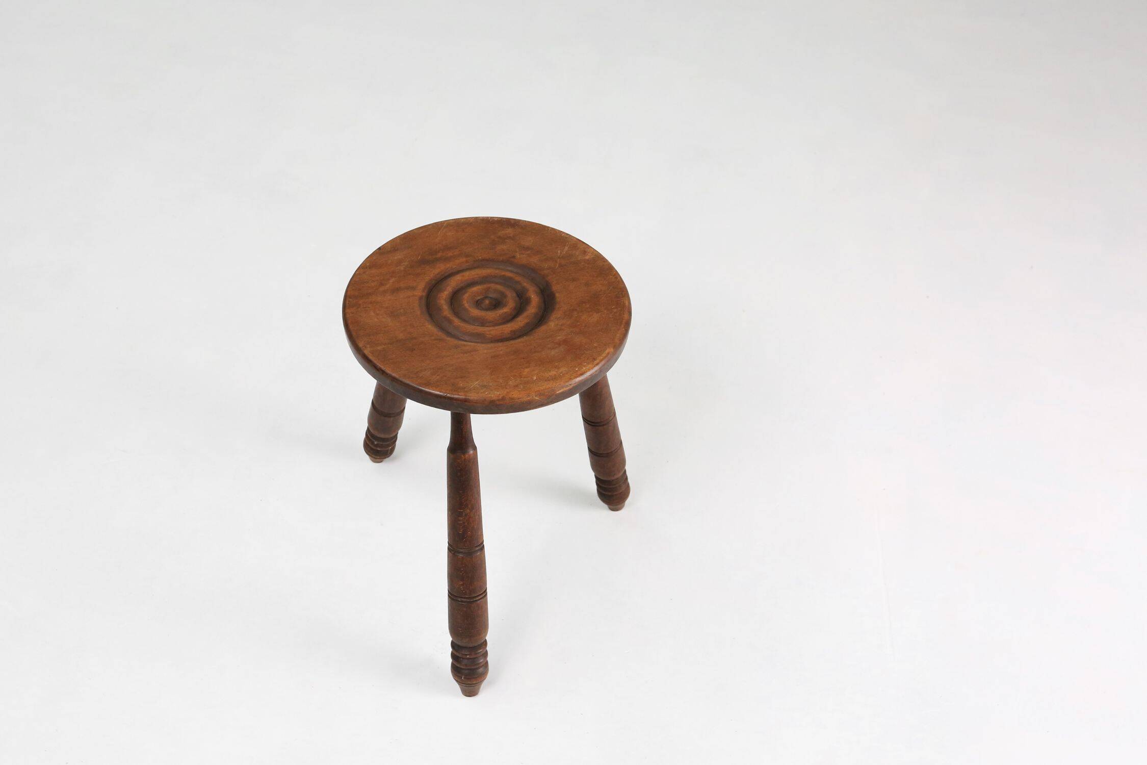 Vintage Brutalist low oak Stool, Belgium 1960s