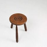 Vintage Brutalist low oak Stool, Belgium 1960s