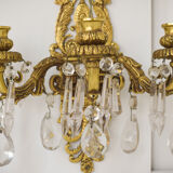Two bronze and cut glass wall-mounted chandeliers