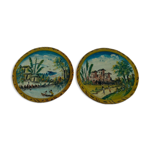 Lot de 2 coupes en bois peint a