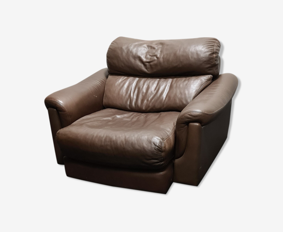 Fauteuil Rolf Benz en cuir brun vintage
