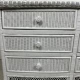 Commode galbée en rotin tressé blanc 1980'S