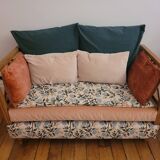 Vintage Bohemian wooden children's sofa bed bench
