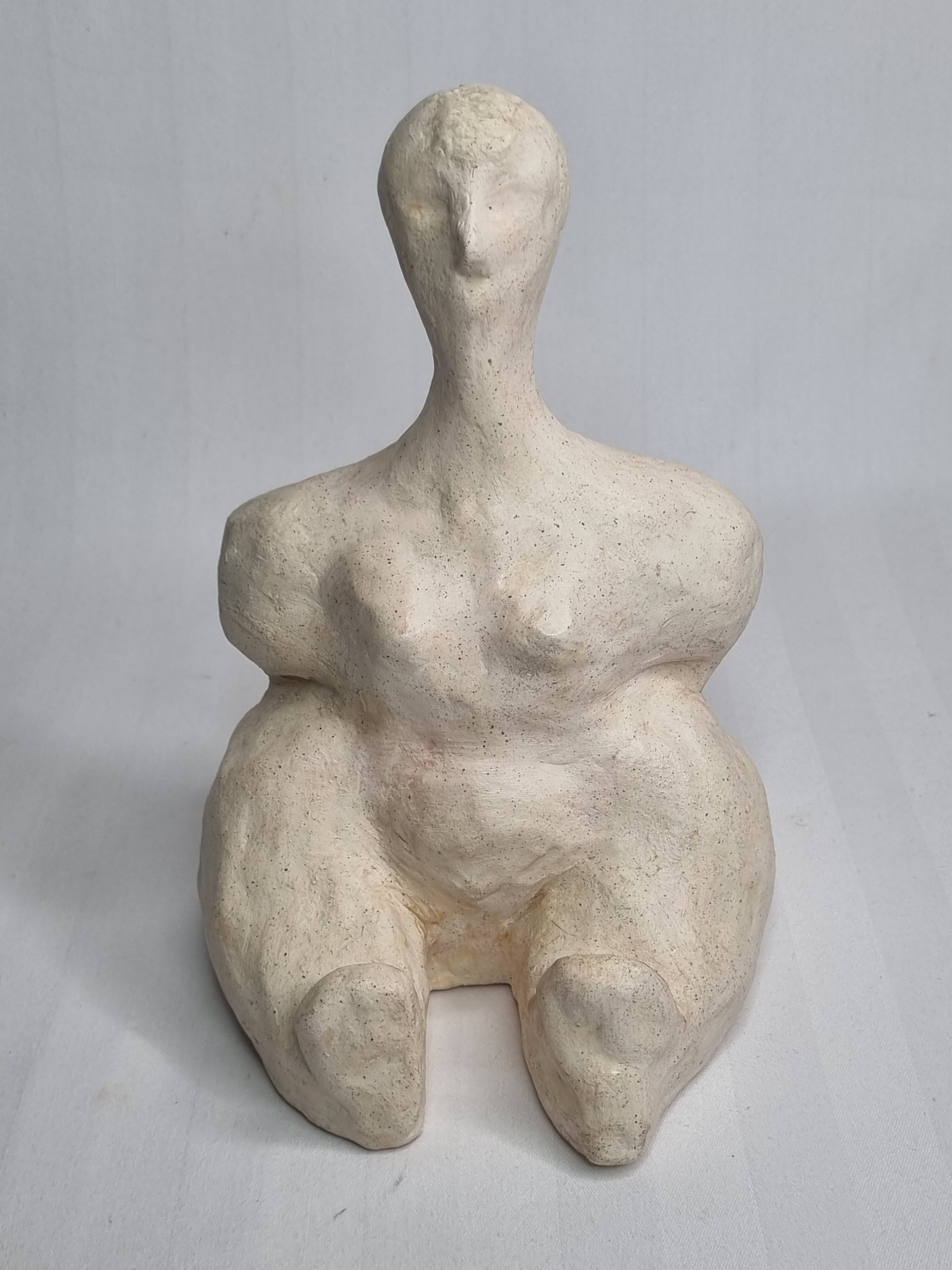 Modern white terracotta sculpture, Stylized female figure, 20 cm