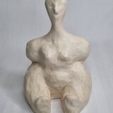 Modern white terracotta sculpture, Stylized female figure, 20 cm
