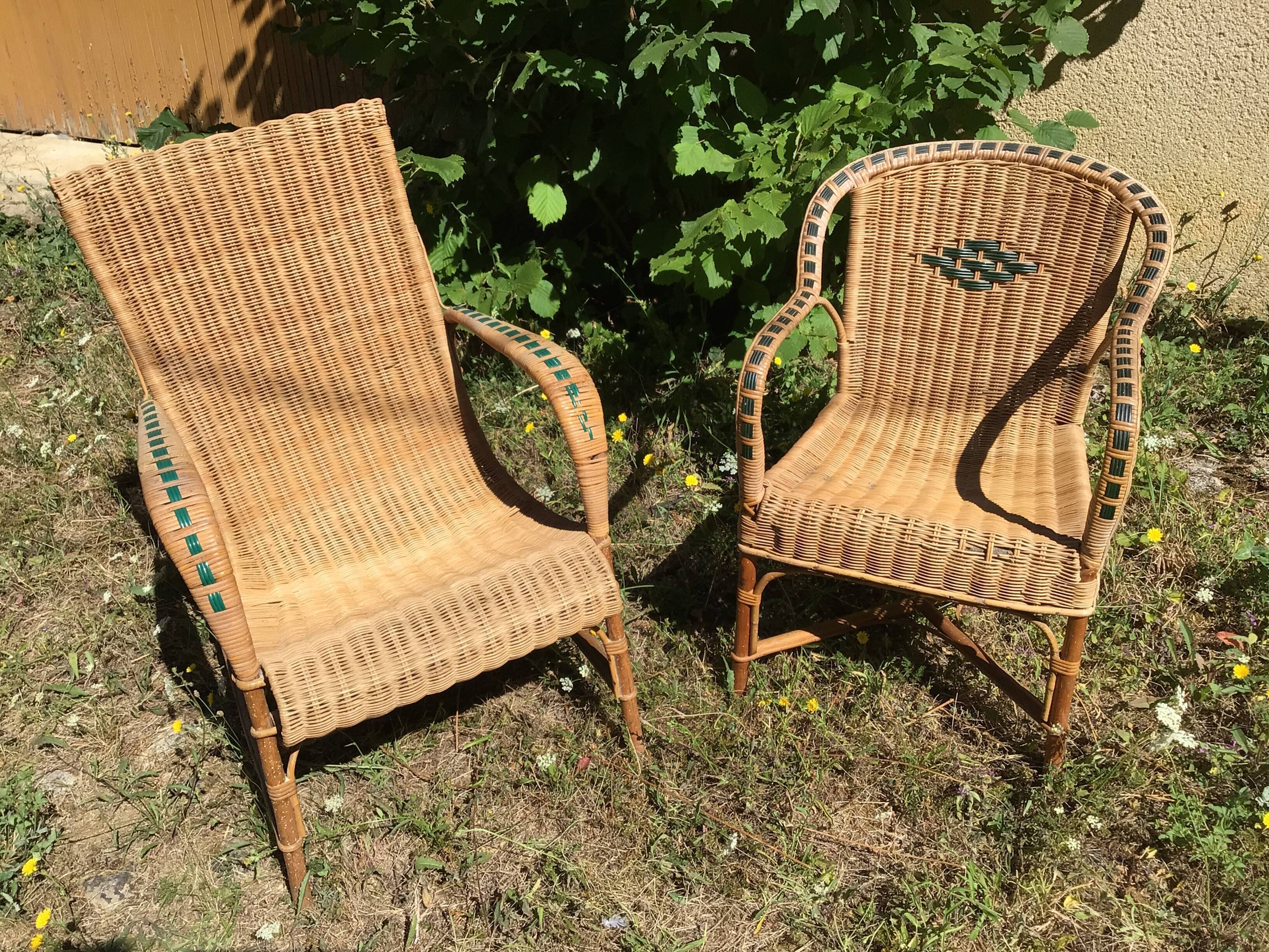 Wicker and rattan armchair 60s