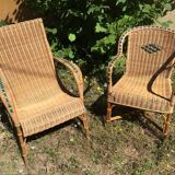 Wicker and rattan armchair 60s