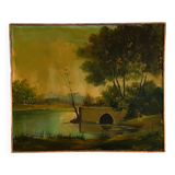 Huile sur toile Le vieux Pont XX de A. (Armand) Silvestre.