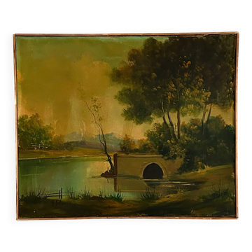 Huile sur toile Le Vieux Pont XX par A. (Armand) Silvestre.