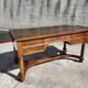 Bureau style empire double face en acajou 5 tiroirs 2 tirettes plateau cuir