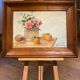 Old painting, still life with roses and oranges, signed circa 1950.