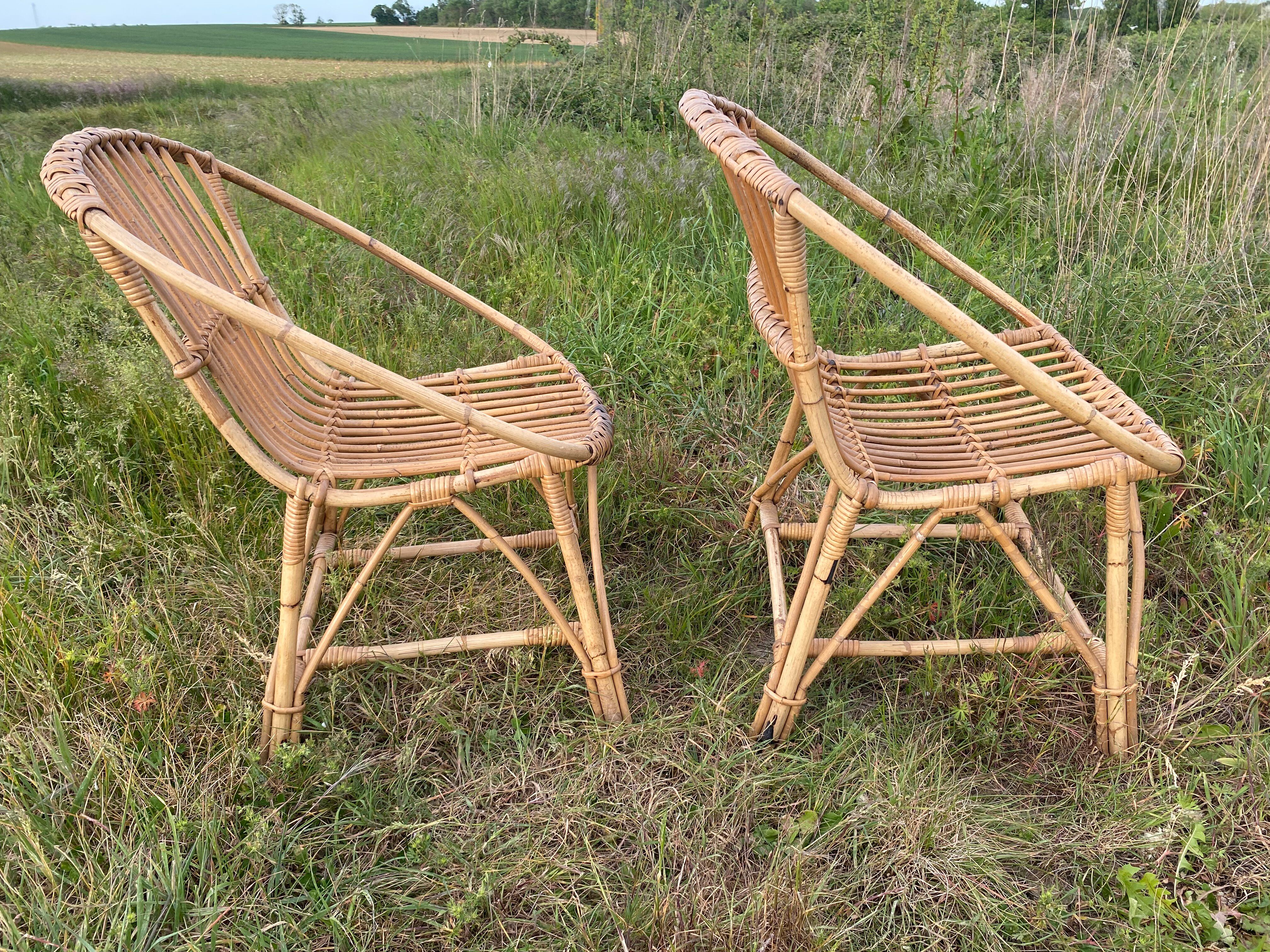 Pair of rattan armchairs