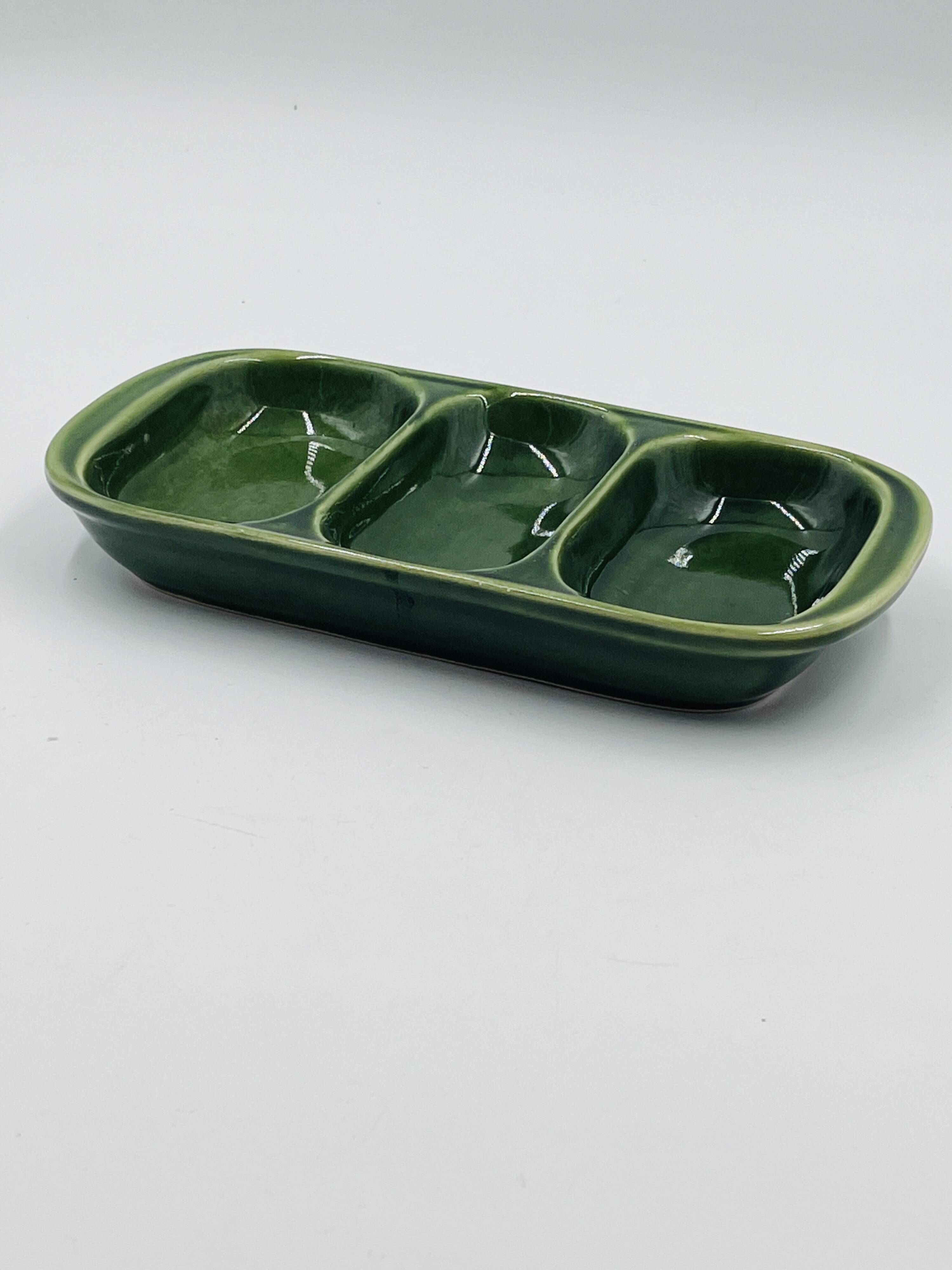 Vintage green ceramic aperitif plate from the 1970s.