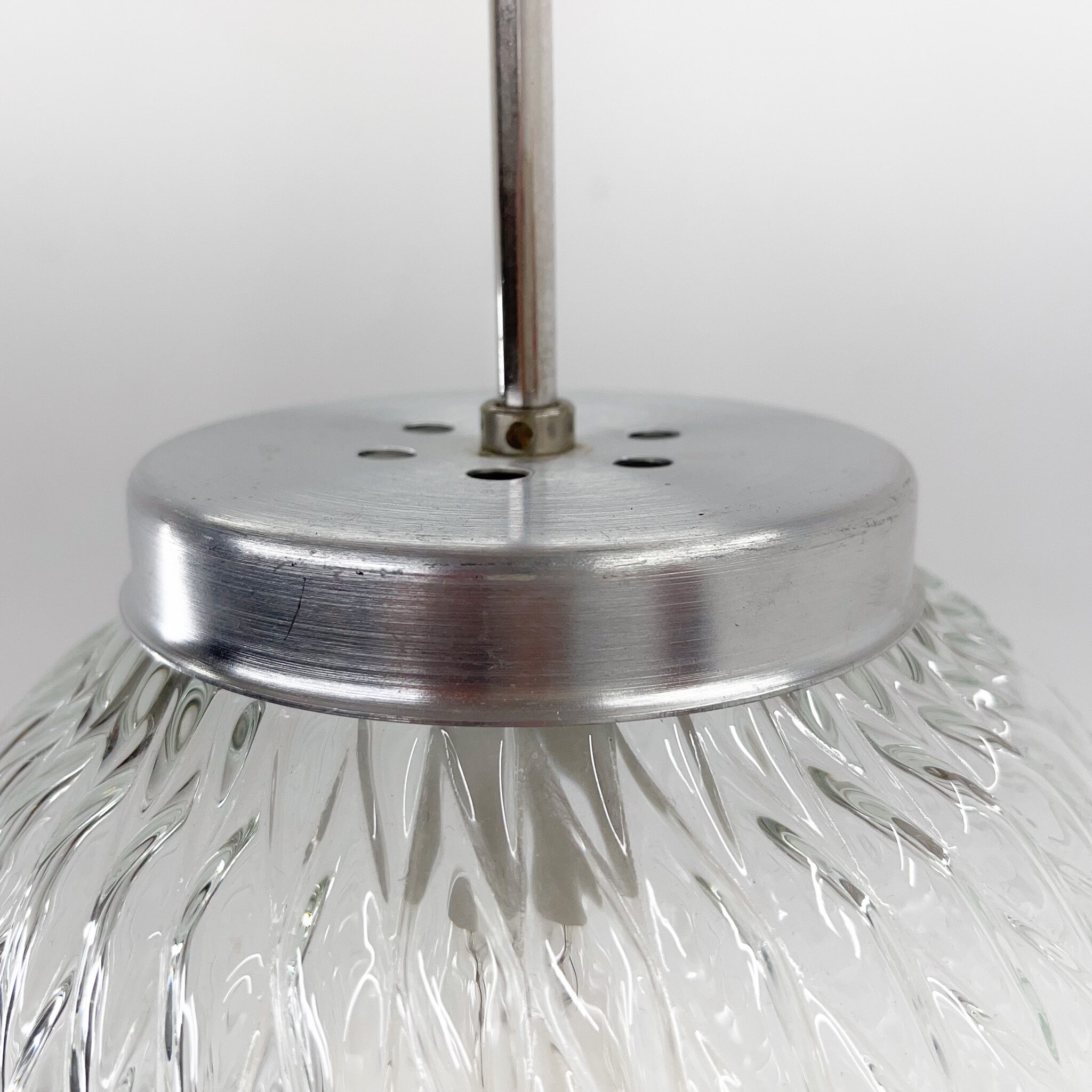 Mid-century clear glass ball pendant light, Czechoslovakia