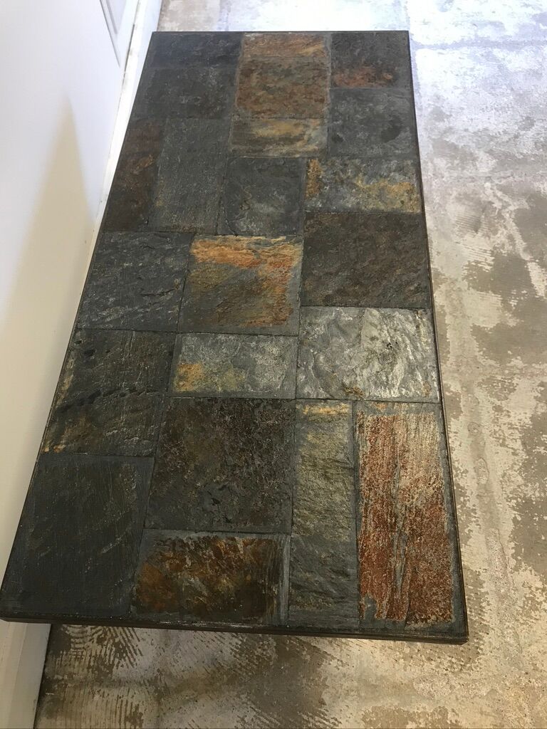 Wrought iron table slate tiles 1960