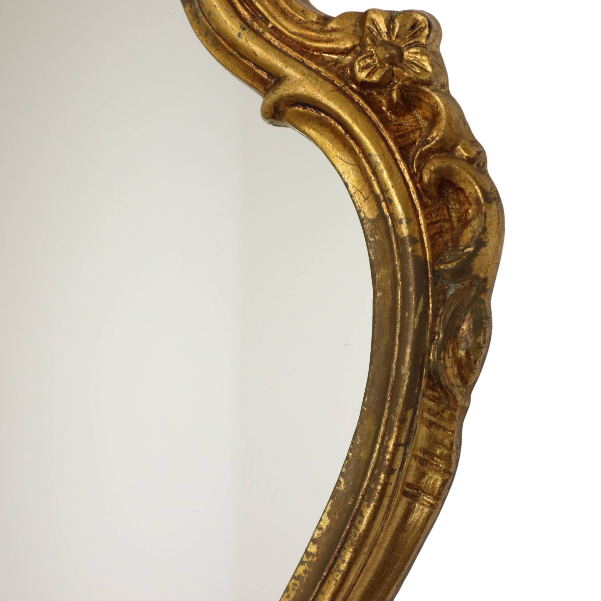 French Baroque-style gold-leaf gilded mirror with crest, 71 cm