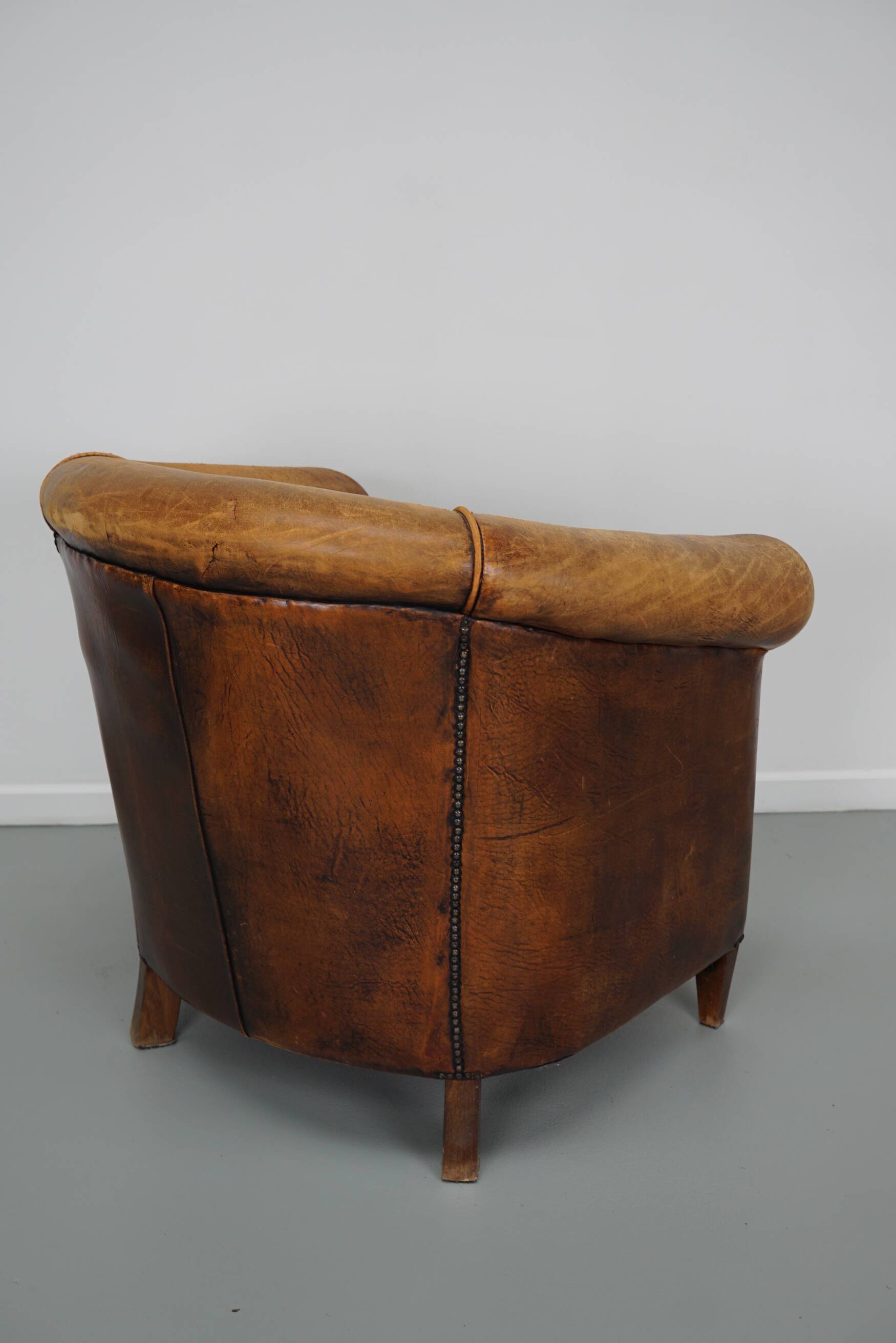 Fauteuil Club Vintage en Cuir Couleur Cognac, Pays-Bas