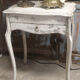Small side table with walnut storage, patinated white shabby chipped