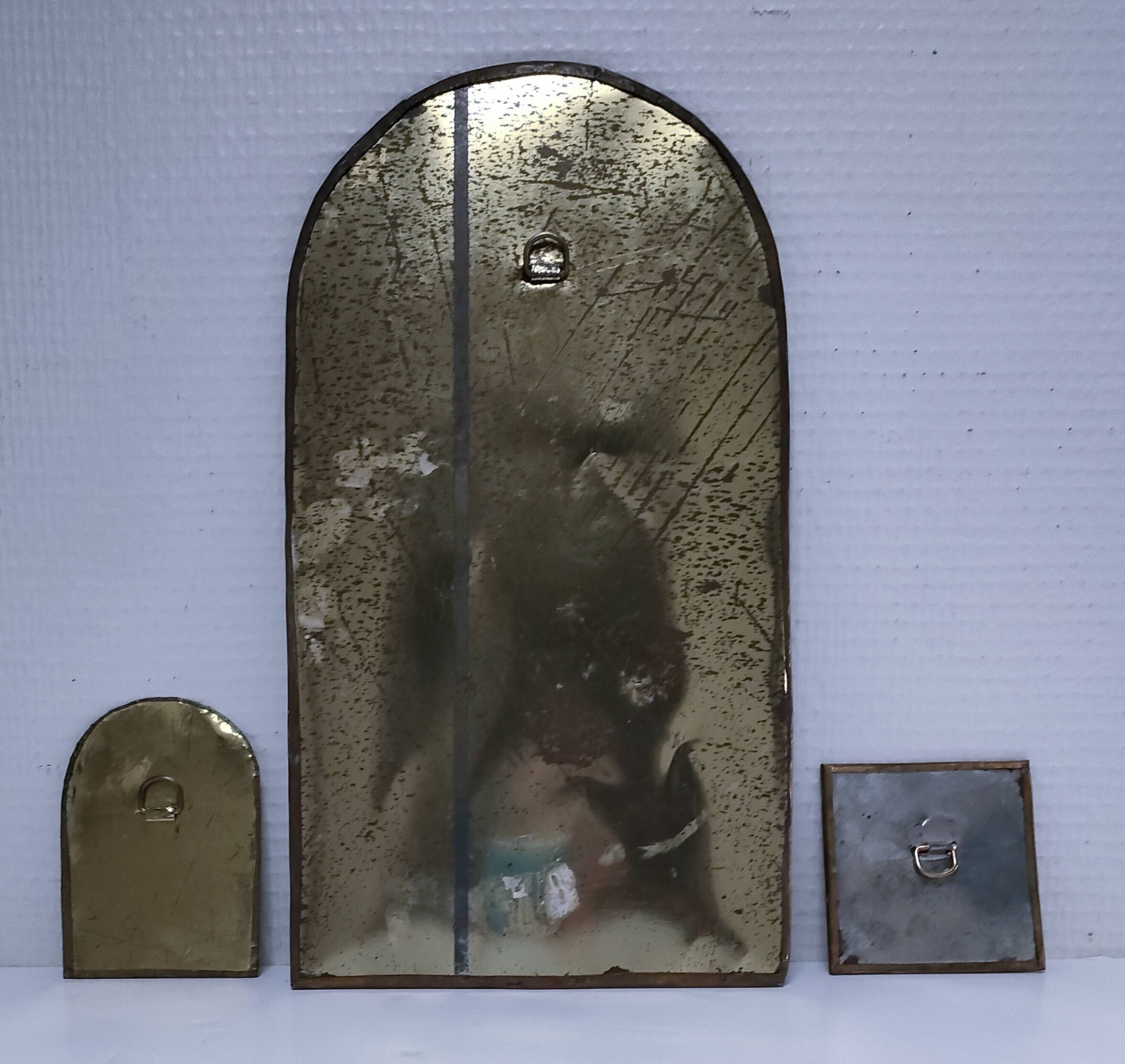Three metal mirrors brass copper silver metal 80s