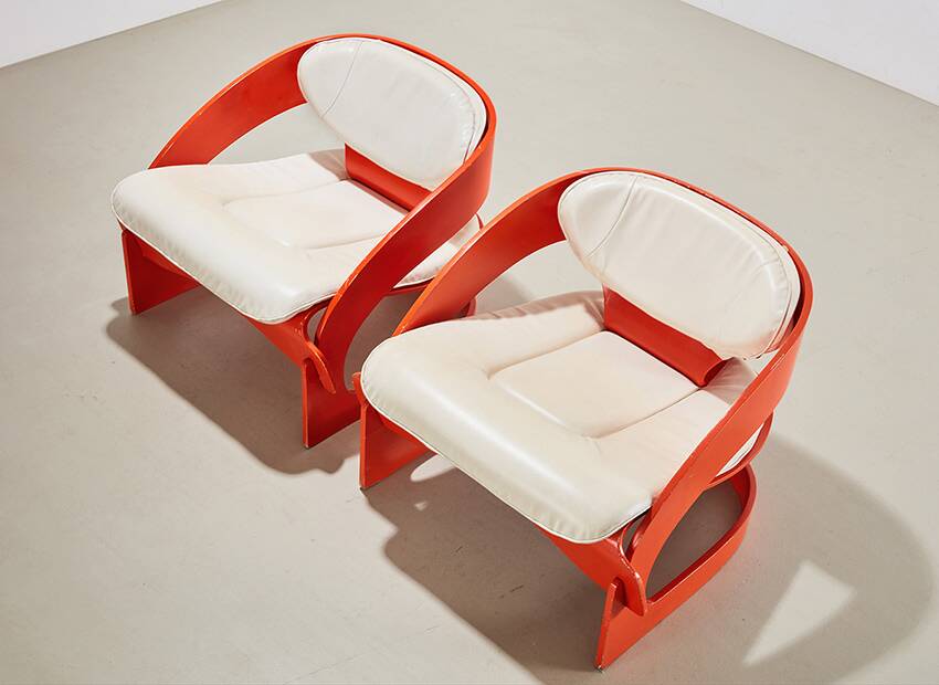 Joe Colombo Pair of Early 4801 Lounge Chairs for Kartell Italy 1964