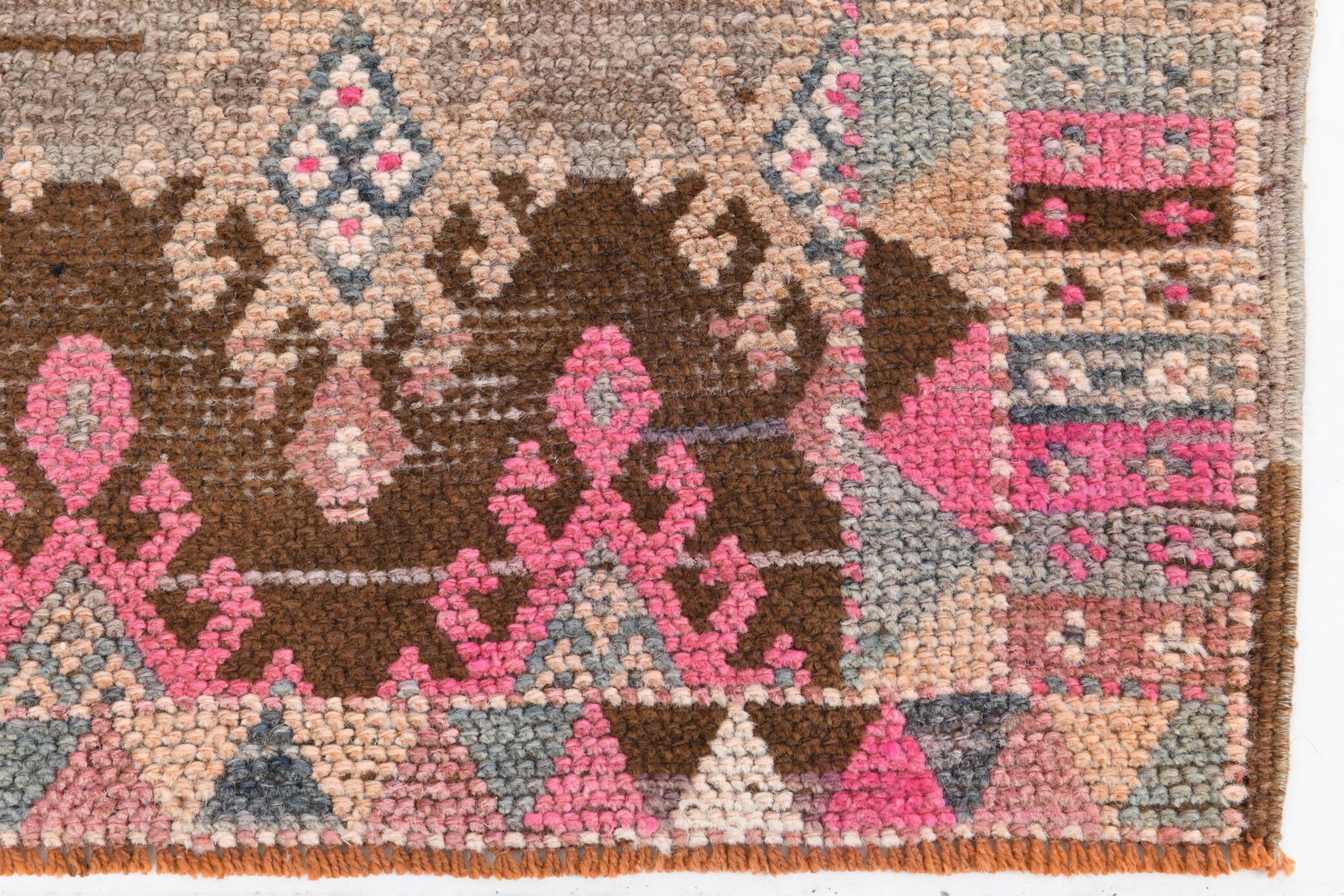 3x12 Pink & Brown Suğer Soft Modern Vintage Runner Rug, 92x376Cm