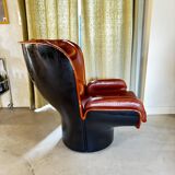 Elda armchair by Joe Colombo, black shell, brown leather