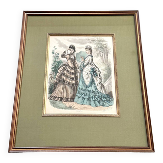 Anais Toudouze illustration print, antique French fashion , France, art print in wooden frame