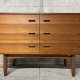 Double enfilade commode with 6 drawers, vintage Scandinavian from the 1960s.