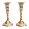 Pair of vintage brass and mother-of-pearl candlesticks