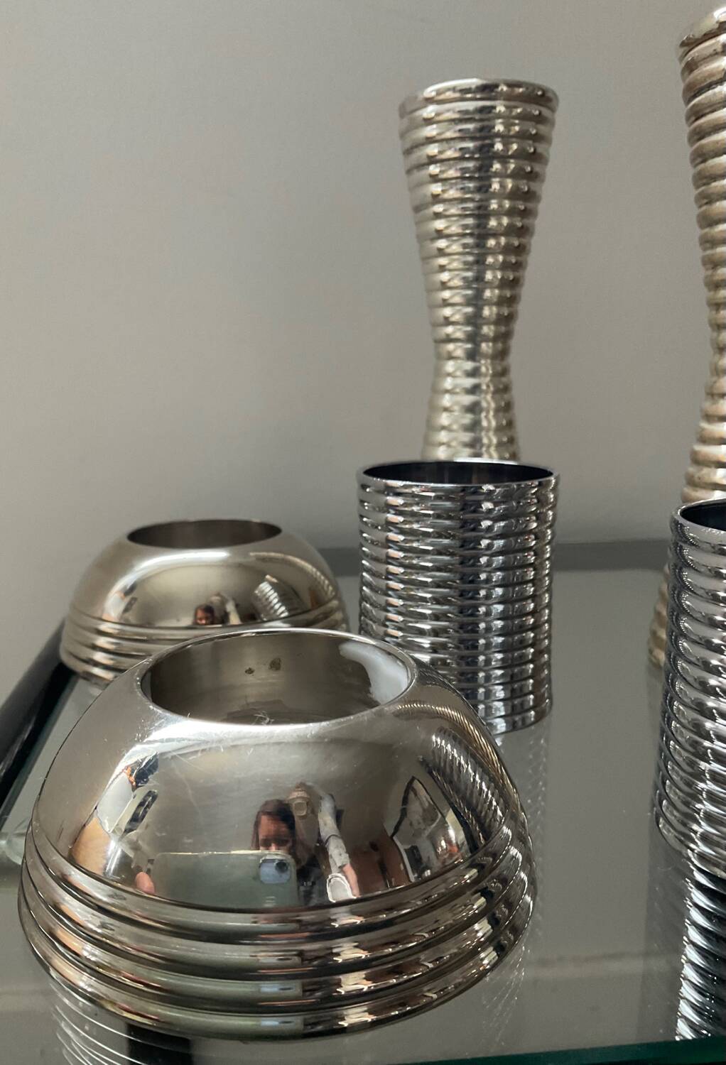 Series of 8 vintage candlesticks in silver metal