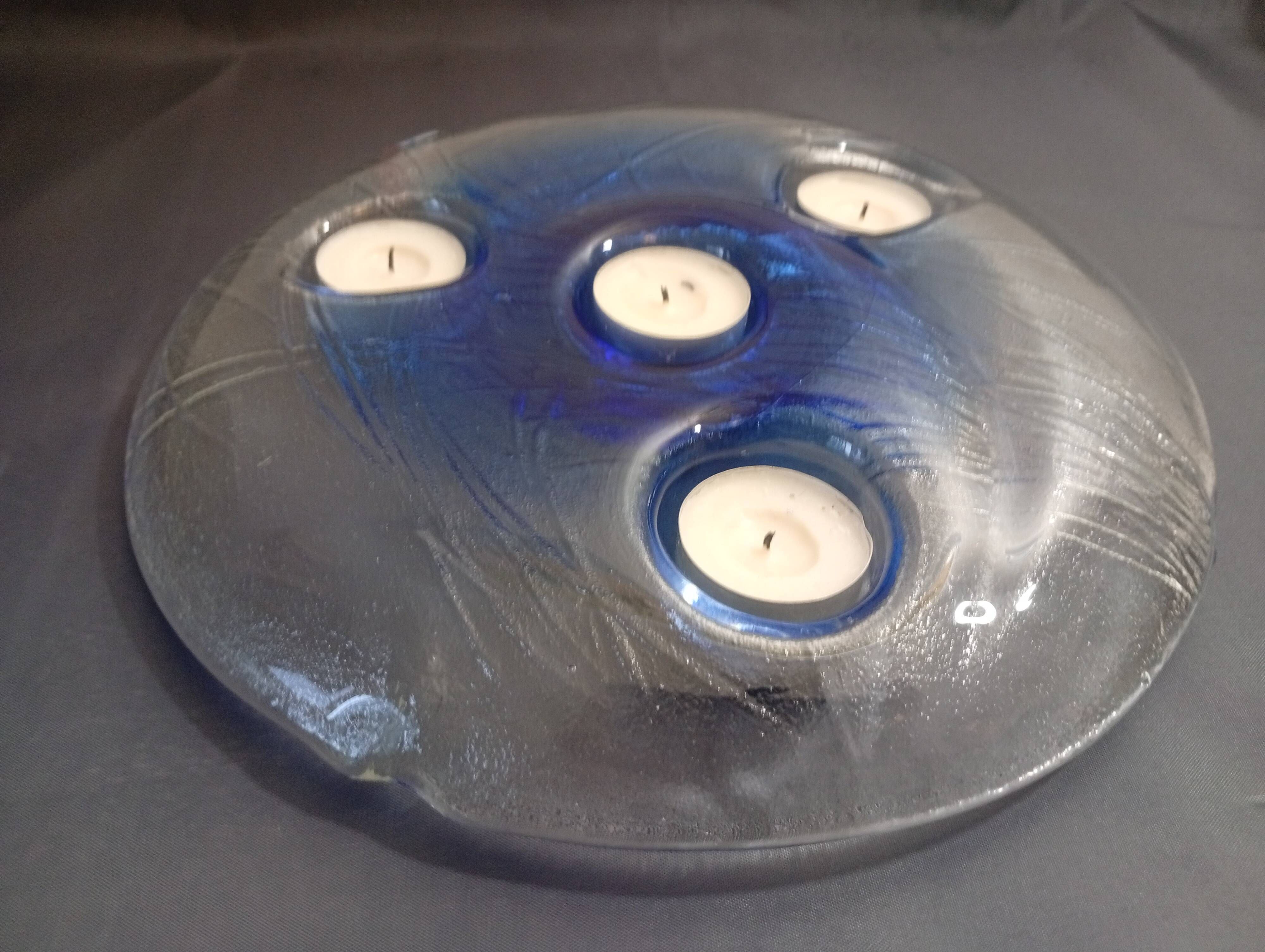 Rare Vintage Finnish Art Glass Tealight Candle Holder – Handmade Finland, 1