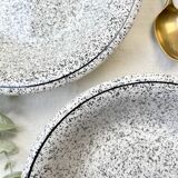 2 Italian earthenware soup plates with black and white speckling