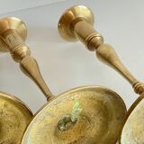 3 patinated brass candle holders