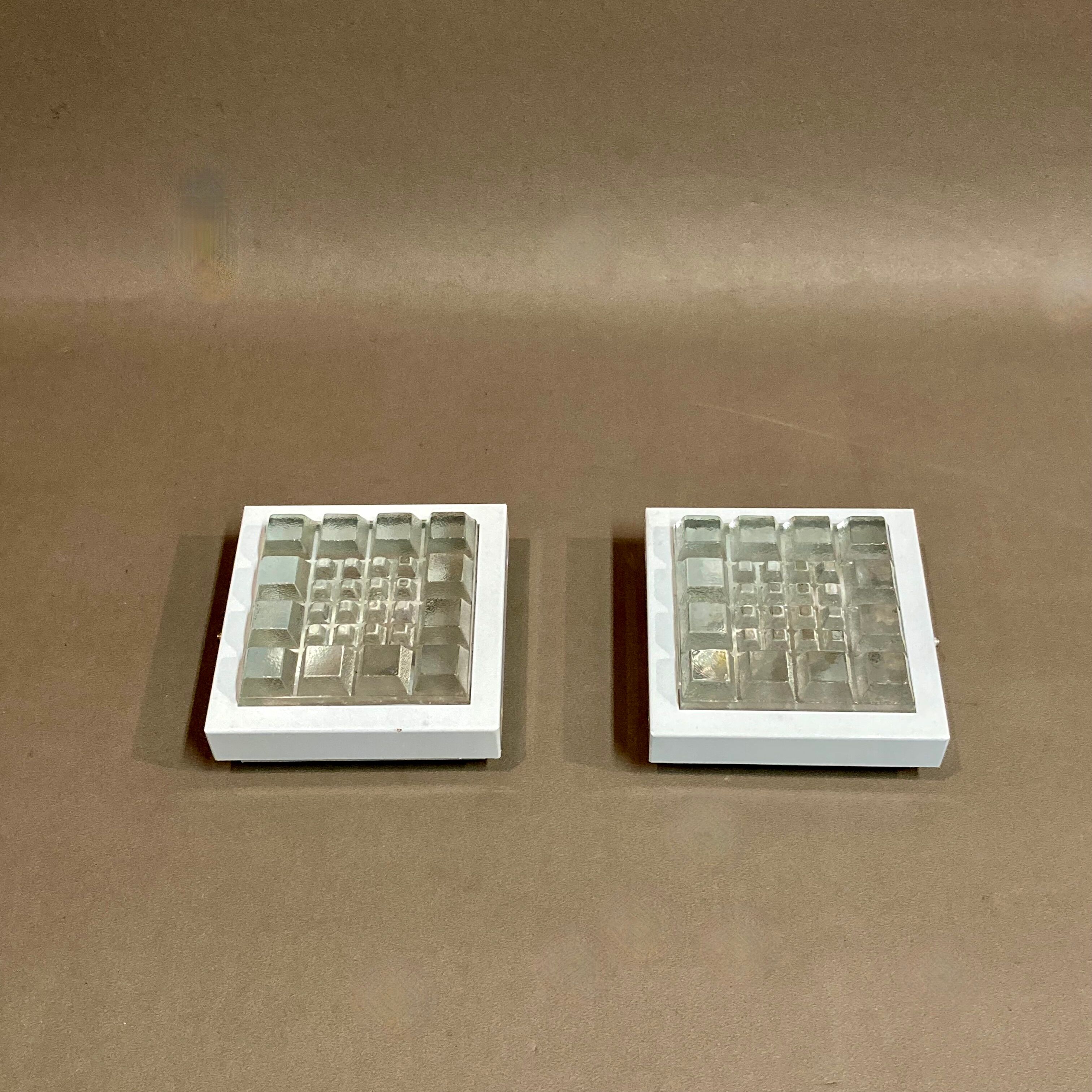 Pair of metal and glass sconces Scandinavian design 1950s