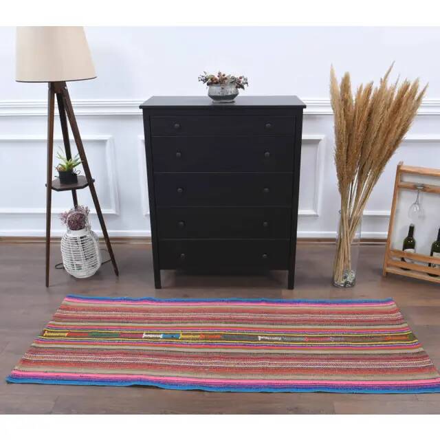 Vintage Turkish Hand-Knotted Wool Cotton Beige Kilim Runner Rug 76x198