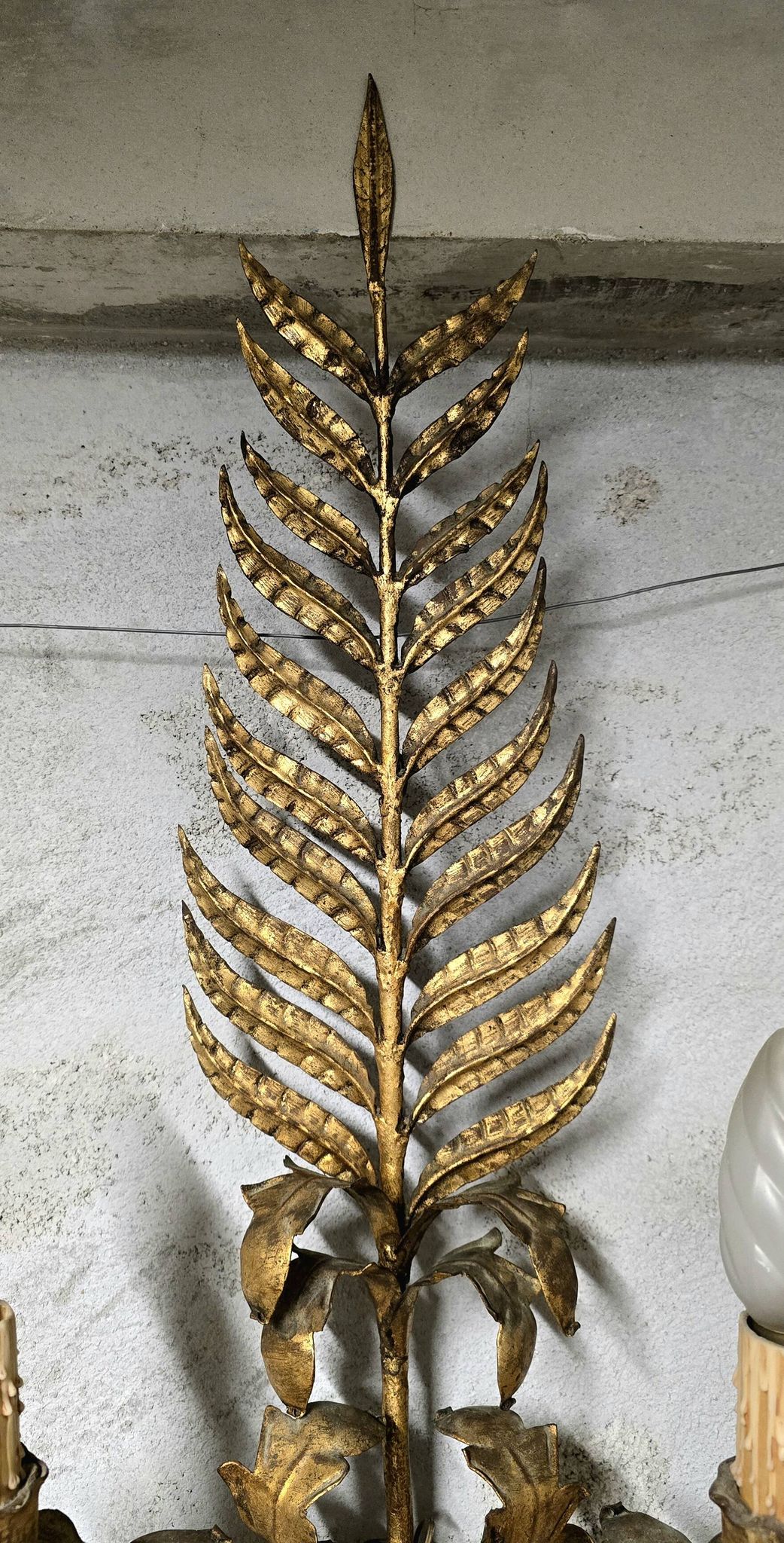 Pair of large golden wall lights, 1950s