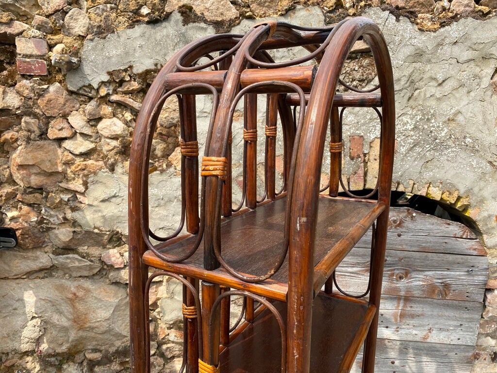 Shelves library in rattan and vintage cannage 70s