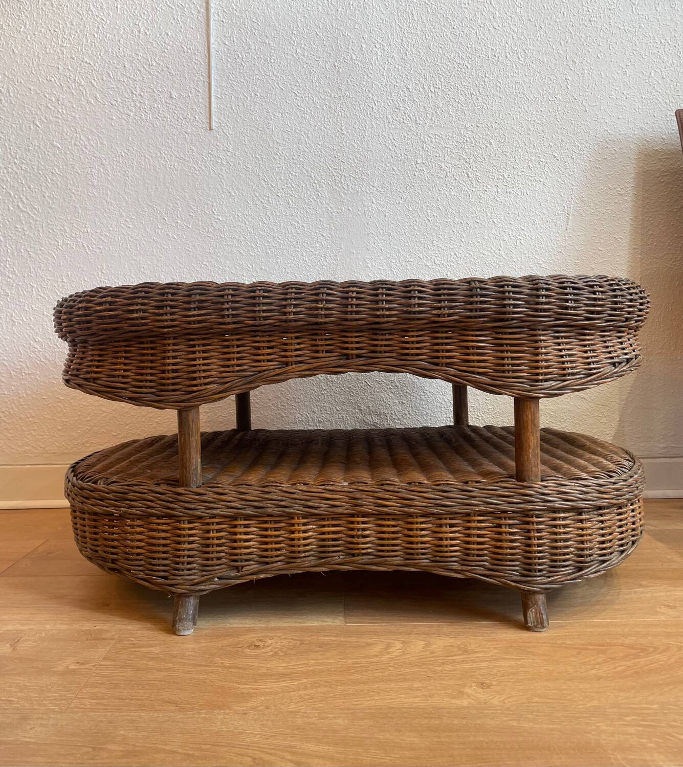 Two-top woven rattan coffee table