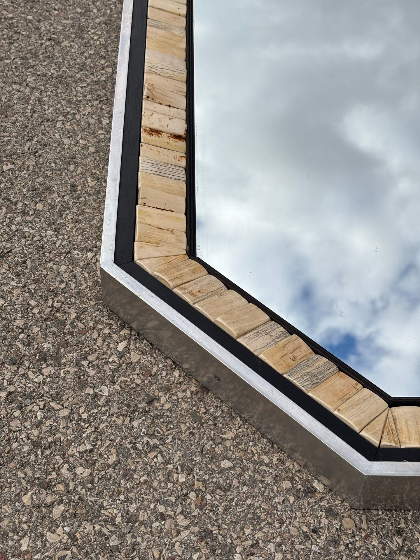Blackened wood, metal and bone mirror by Anthony Redmile – London, 1970