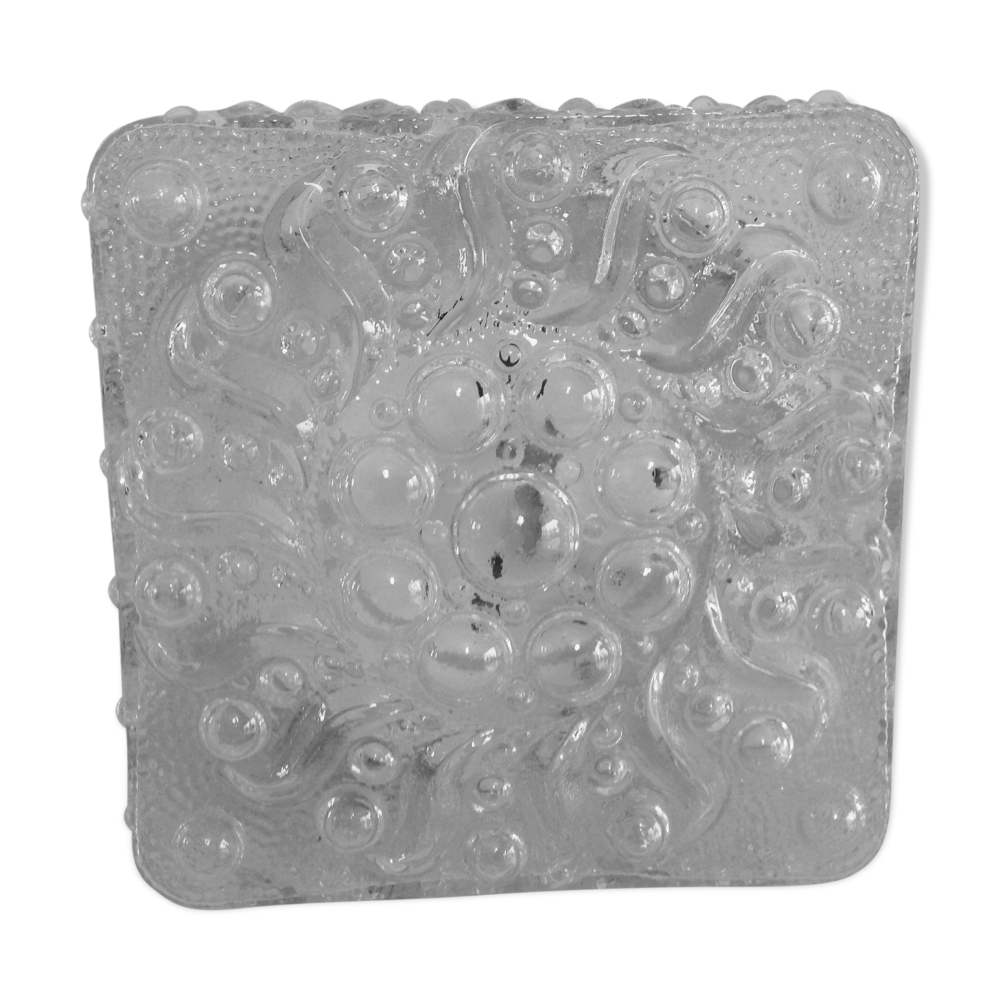 Square ceiling lamp in bubbled glass 60/70s