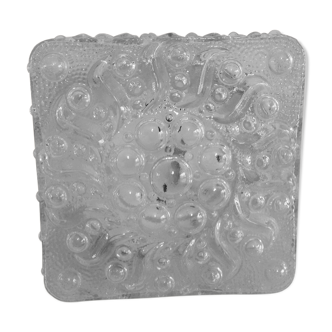 Square ceiling lamp in bubbled glass 60/70s
