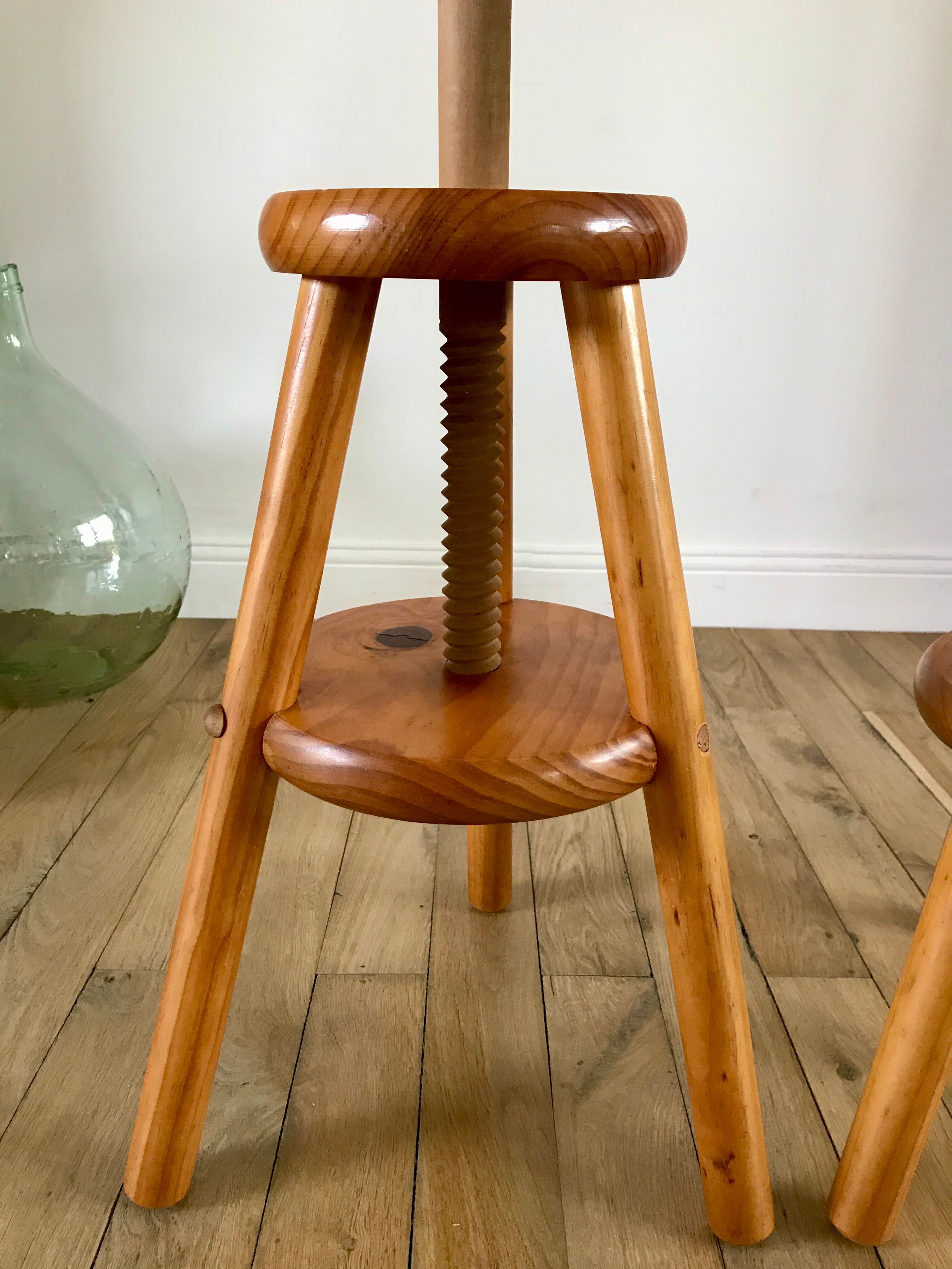 pair of adjustable architect stools pine style 60s