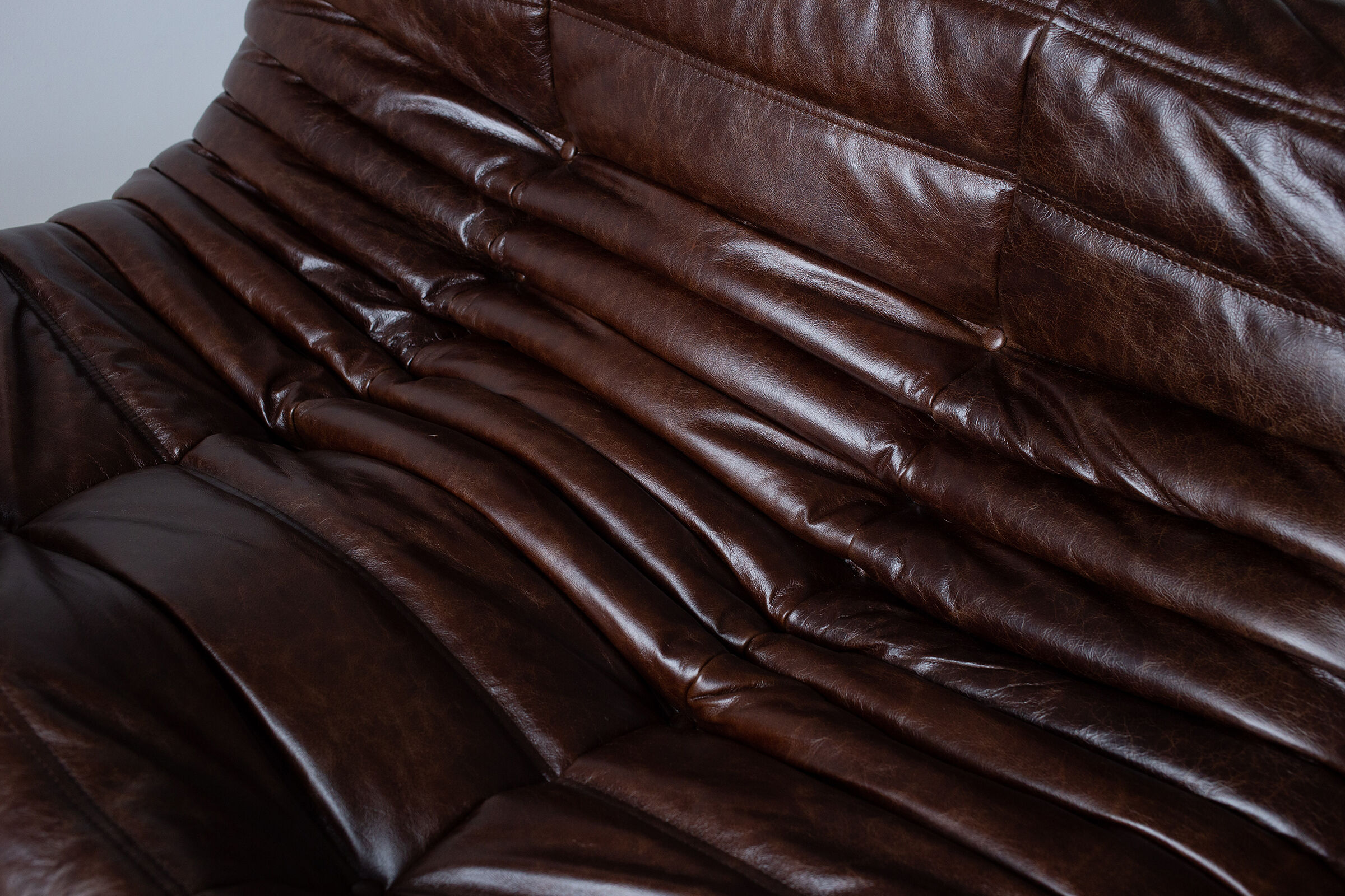 Set of 3 brown leather Togo sofas designed by Michel Ducaroy 1973