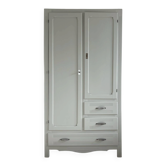 Art Deco wardrobe with shelves and drawers, renovated wood.