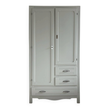 Art Deco wardrobe with shelves and drawers, renovated wood.