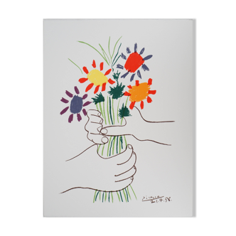 Pablo Picasso : Le bouquet de la Paix - Lithographie signée